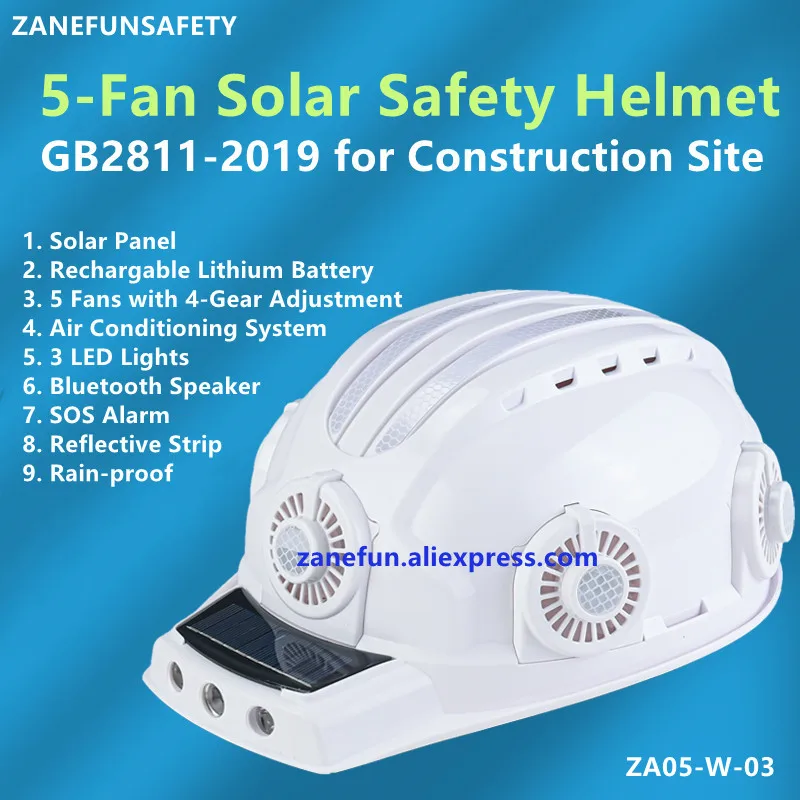 Helm Pengaman Kipas Solar dengan Bluetooth AC Lampu LED SOS