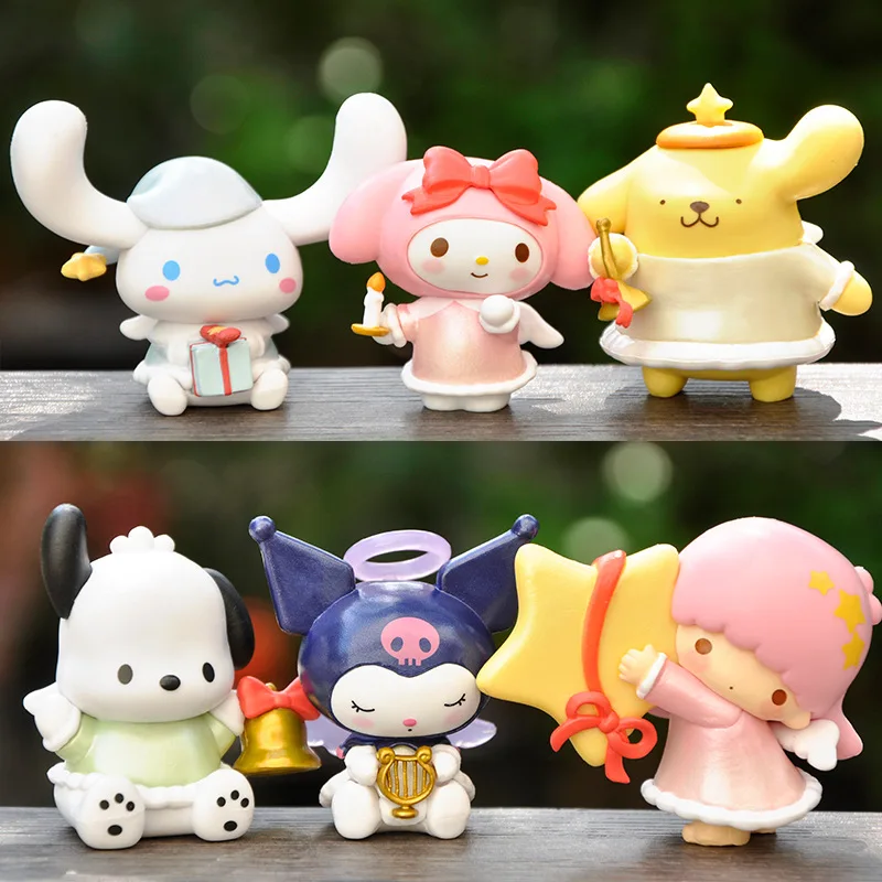 

6Pcs/Set Anime Figure Melody Kuromi Cinnamoroll Christmas Decoration Gifts Toys Kawaii Doll Cute Holiday Party Decorations