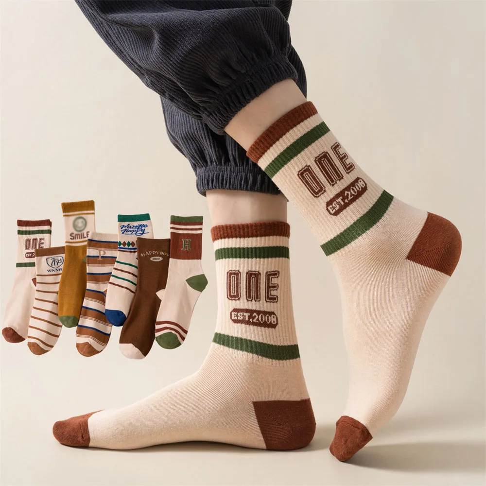 

socks winter Men's solid color cotton College style high rubber band mid length Sock Youth sports sock 2 pairs trendy stocking