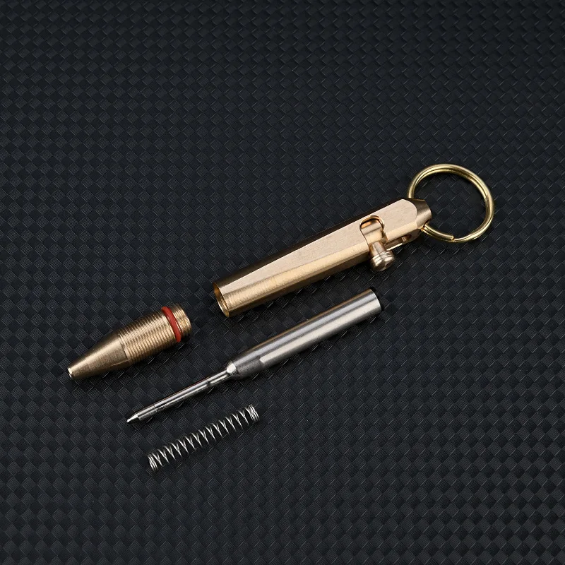 Outdoors EDC Brass Writing Tools Cylindrical Bolt Ballpoint Pen Mini Keychain Business Signature Stationery Gift Pen EDC