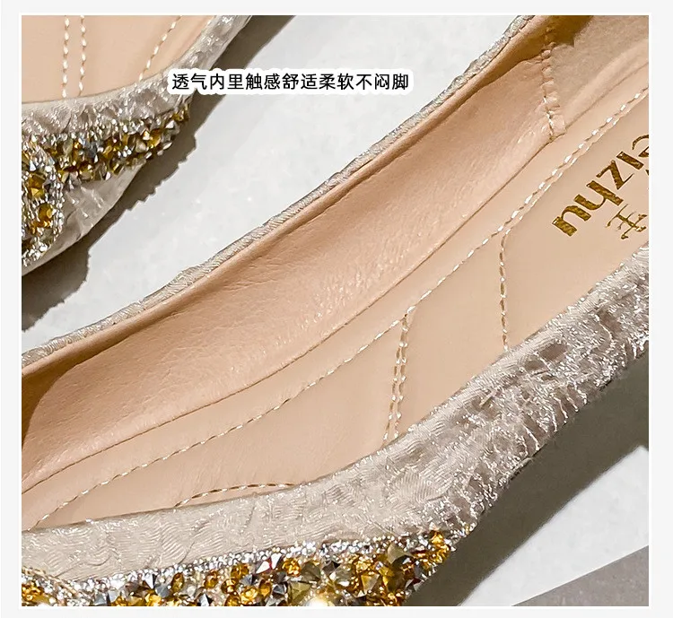 Plus Size 35-43 Women Pointed Toe Flats Bling Diamond Bowknot Wedding Shoes Fashion Ballet Flat Shoes Sweet Girl Ladies Shoes