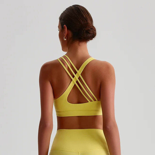 Solid Color Women Cross Back Fitness Sport Bra High Strength Tight Top Comprehensive Training Gym Yoga Underwear With Chest Pad 3