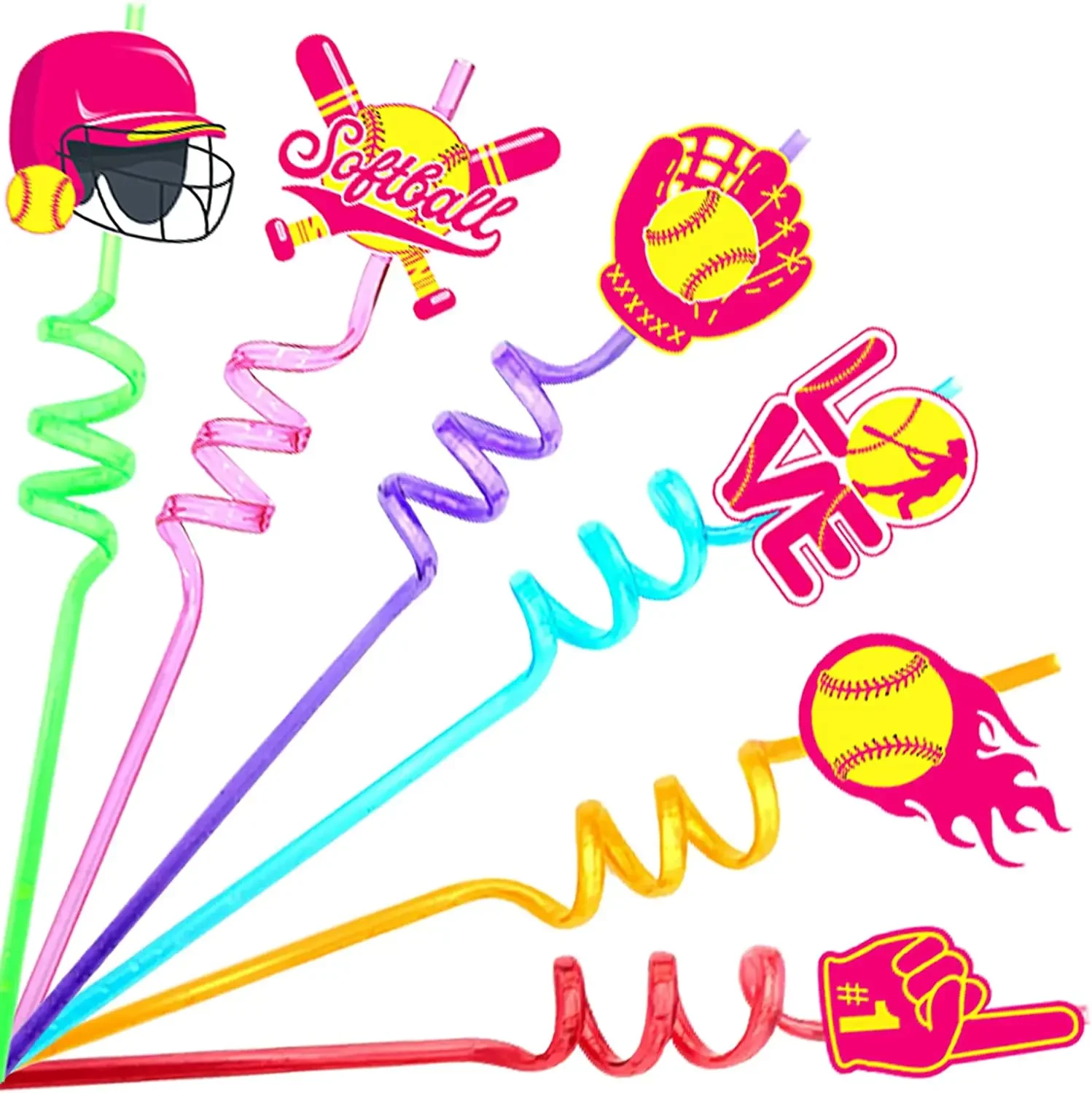

24 PCS Softball Drinking Straws Party Favors Reusable Plastic Straws for Birthday Party Decorations Supplies Sports Club Reward