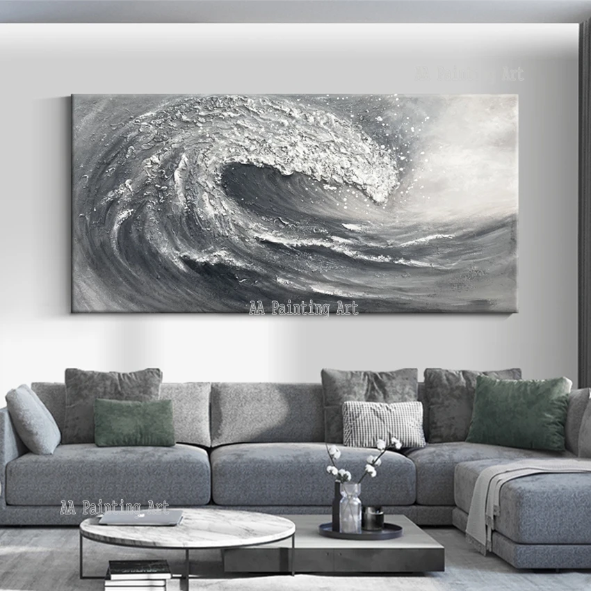 

Palette Knife Abstract Sea Wave Oil Painting Pure Hand Painted Thick Acrylic Textured Canvas Art Wall Decoration Pieces Picture