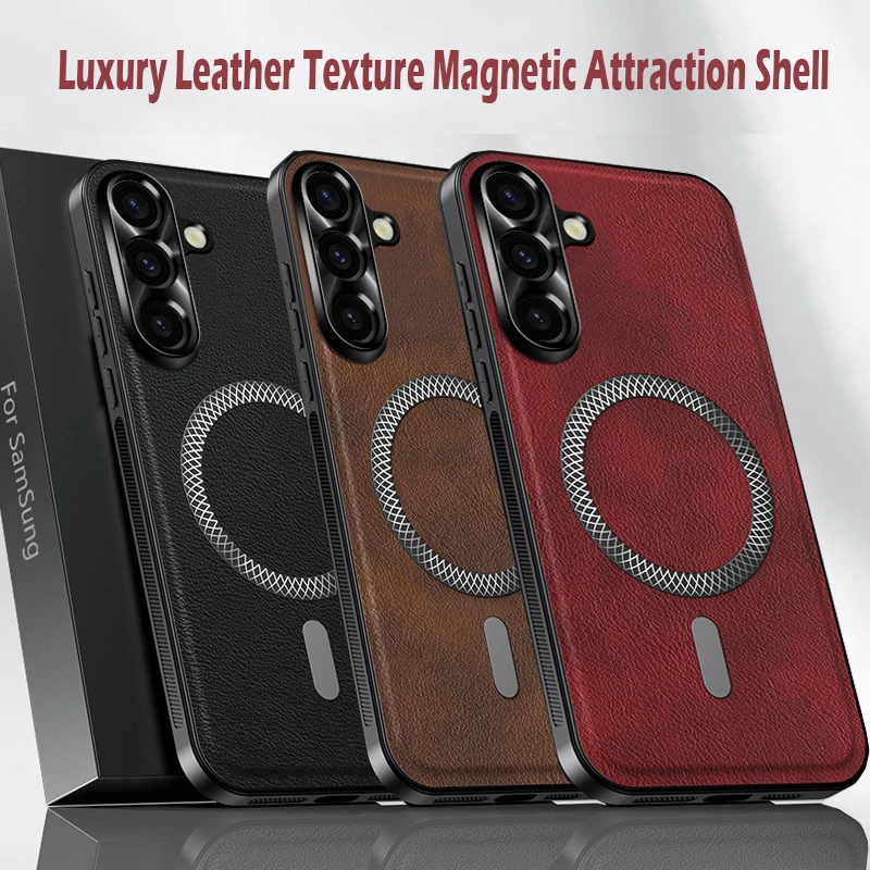 Luxury PU Leather Magsafe Case with Magnetic Ring Lens Protection and Shockproof Design