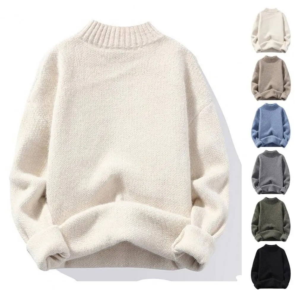 

Half Turtleneck Thermal Sweater Men's Winter Knitwear Collection Solid Color Sweaters High Collar Tops Thicker for Casual