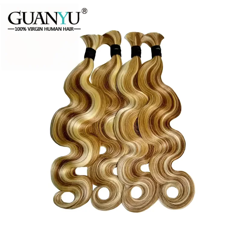 Highlight Honey Blonde Body Wave Hair Knotless Bundles No Weft for Boho Braids Human Hair Extension Bundles for Boho Braiding