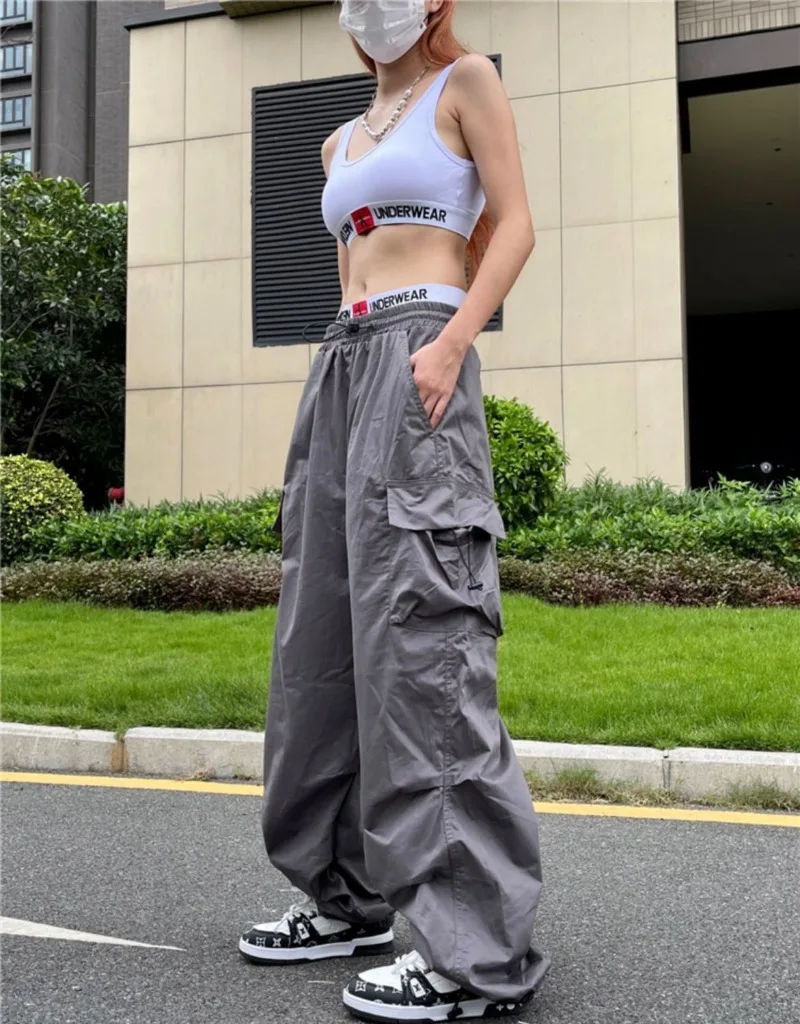 Y2K Parachute Black Pants Women Hippie Streetwear Oversize Pockets Cargo Trousers Harajuku Wide Leg Baggy Sweatpants Kpop woman pants flared trousers with pockets womens jeans bell bottom flare skinny slim fit denim office clothes baggy hippie 90s a