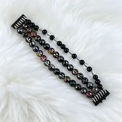 Elegant Beaded Bling Crystal Bracelet Wristband (Black)