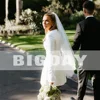 Elegant Short Wedding Dress Long Sleeve O-Neck Buttons Zipper Back Simple Bridal Gown Above Knee Vestidos De Noiva Customized 2
