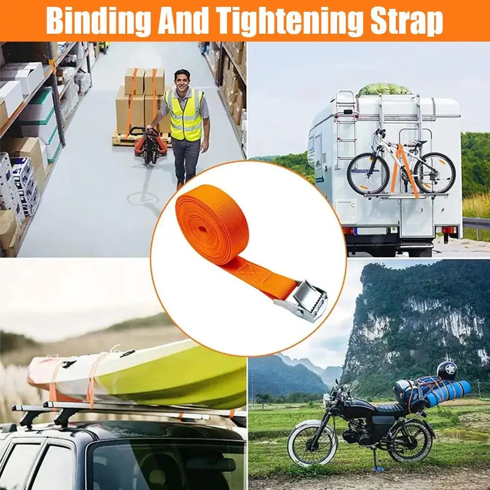 2m 5m Strong Buckle Tie Down Belt Cargo Straps With Metal Buckle Rope For Car Motorcycle Bike For Luggage Bag Rope Ratchet U5E8