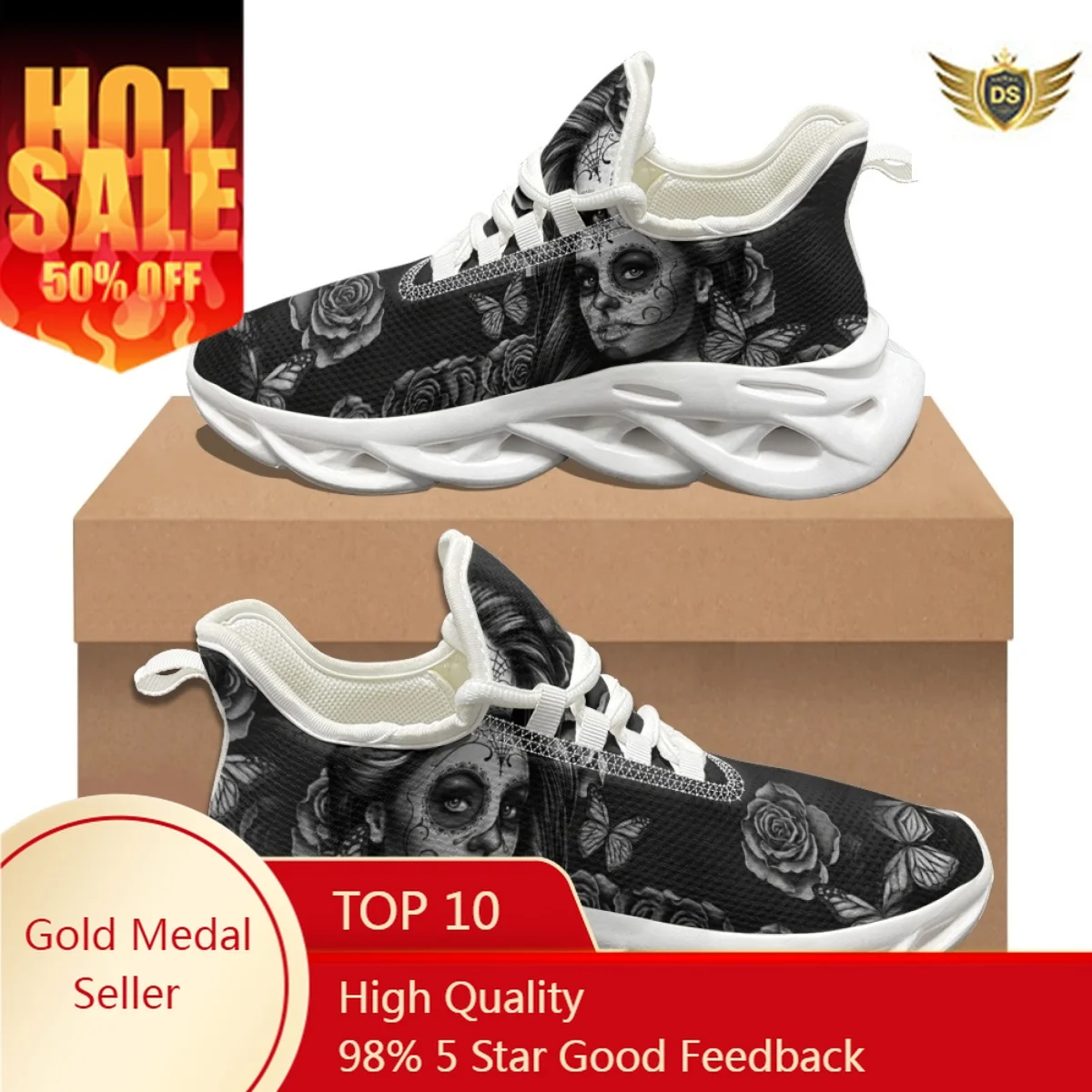 Halloween Gift Horror Gothic Skull Girl Design Lightweight Lace-up Shoes Outdoor Non-slip Breathable Flat Shoes Fashion Sneakers disney fashion ladies spring breathable non slip canvas shoes simple cartoon letters and donald duck lace up casual sneakers