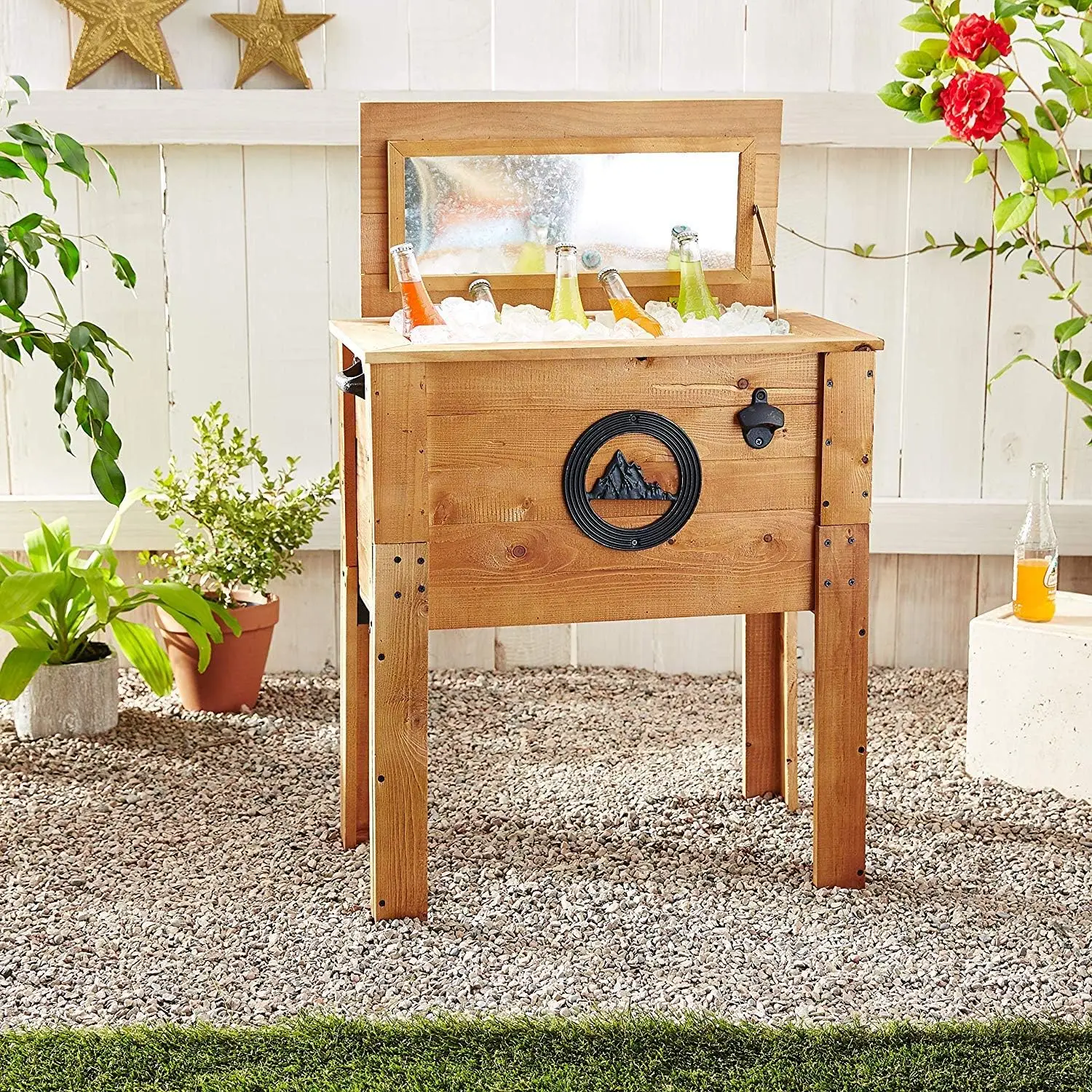 Rustic Outdoor Beverage Cooler for Patio-45 Qt.-Rustic Brown
