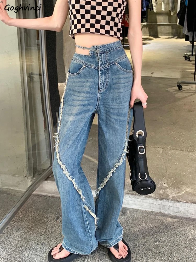 high waist tassel design casual jeans