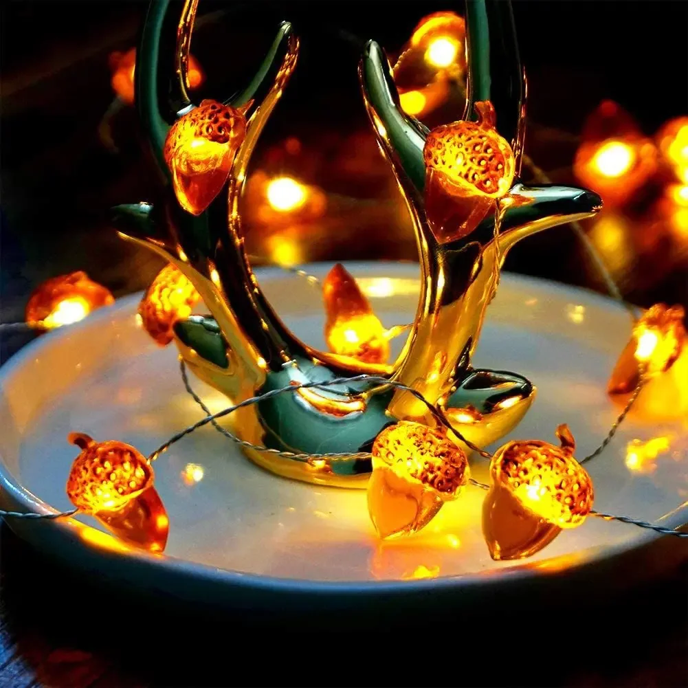 Acorn String Lights - 30 LED Fall Decorations Battery Powered 98ft Fairy Lights for Thanksgiving