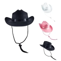 Retro Solid Color Felt Cowgirl Hat with Anti-slip Band Western Hat Sun Protect 4