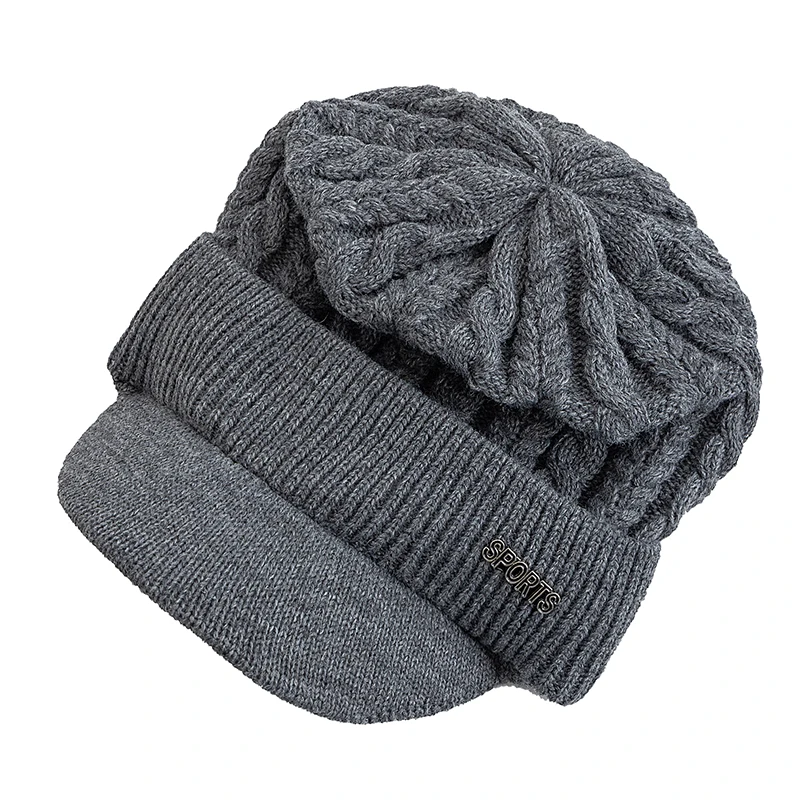 Neue Stil Unisex Warme Winter Hut Krempe Pelz Gefüttert Beanie Hut Sport Label Verdicken Winter Hüte Für Männer Frauen Im Freien Gestrickte Hut – Detail 11