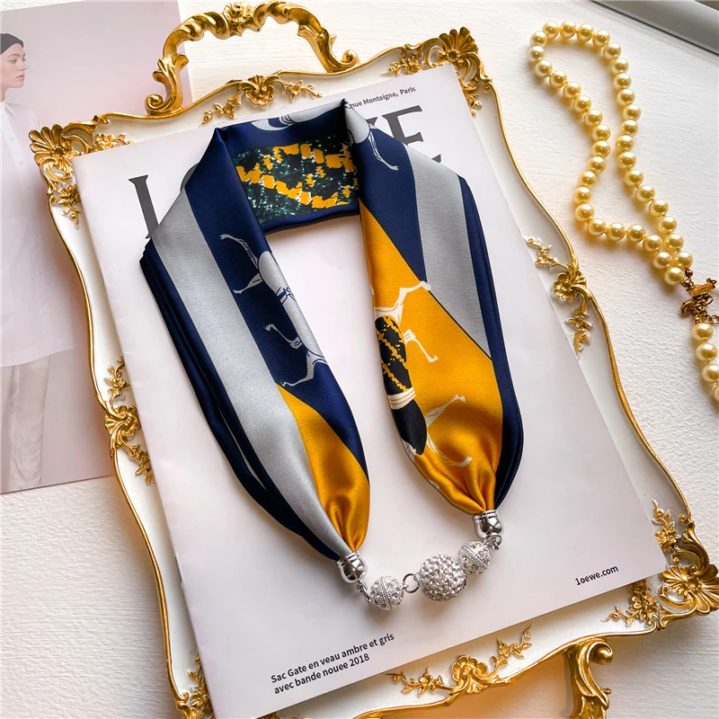 

Silk Ribbon Magnet Scarf Women Print Solid Luxury Design Necklace Foulard Hand Bag Wrist Scarves Brand Neck Tie Accessories 2022