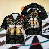 Beer Darts Graphic Short Sleeve Shirts For Men Clothes Casual Bar Party Lapel Blouse Dart Club Button Shirt Sport Team Male Tops 1