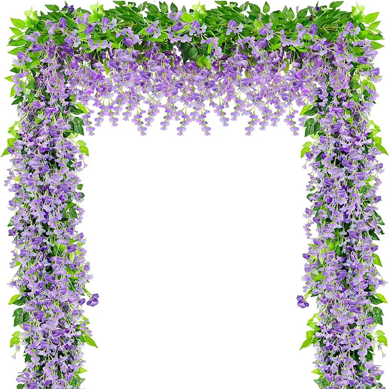 

Wisteria Artificial Flowers Fake Flowers for Decoration，4pcs Wedding Arch Fake Plant Leaf Rattan Trailing Fake Flower Ivy Wall