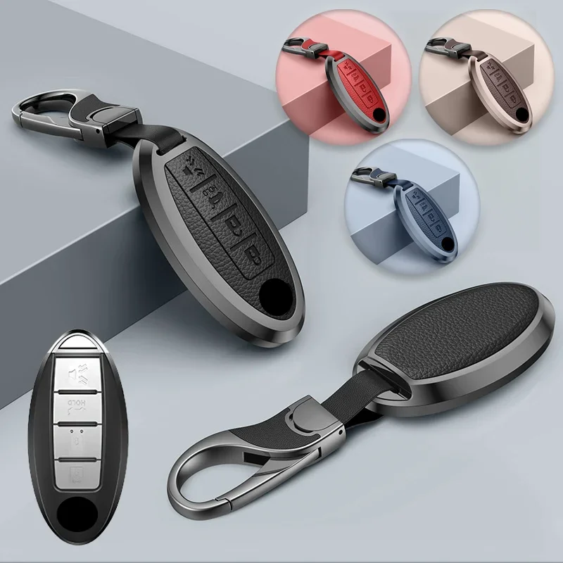 

Кожаный Автомобильный Брелок для ключей из алюминиевого сплава, чехол для Nissan Rouge Pathfinder Maxima Altima Pulsar X-Trail Tiida ashqai J10 J11 note