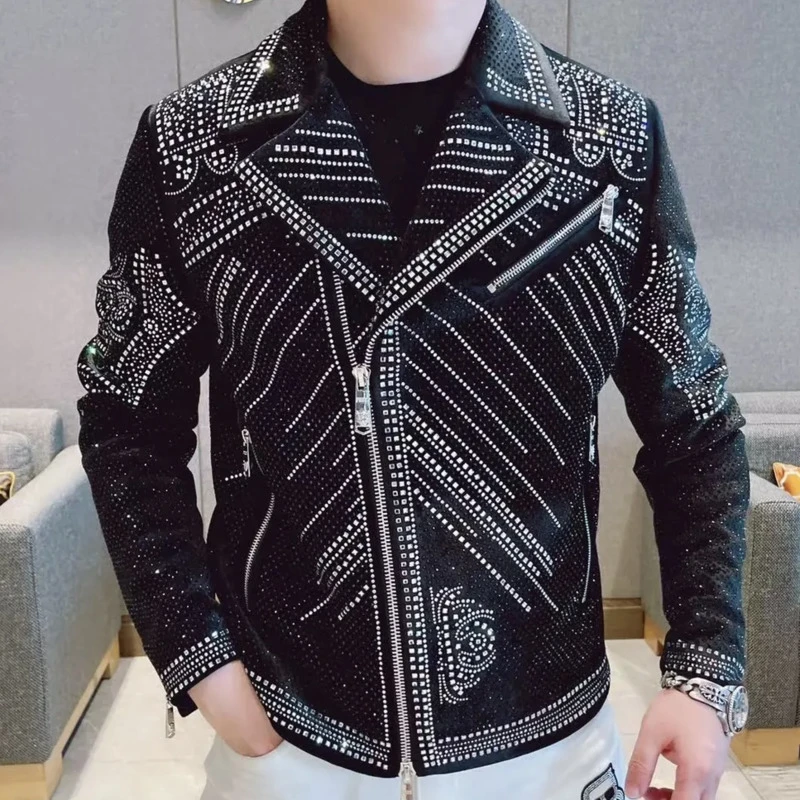 High Quality Luxury Hot Drill Jacket Men Jaqueta Bomber Diamond Men