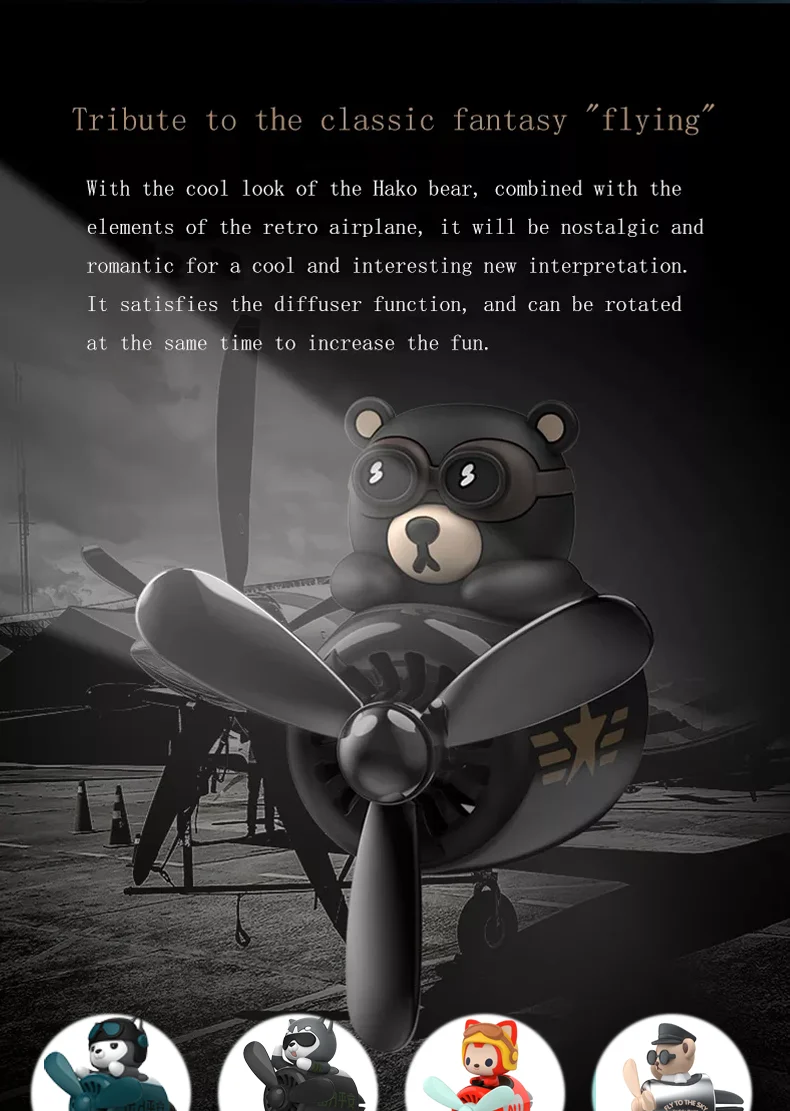 Car Air Freshener Bear Pilot 72 Km Rotating Propeller Outlet Fragrance