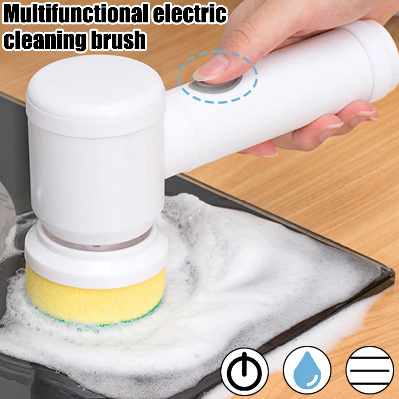 Cepillo de limpieza eléctrico 5 en 1 para cocina del hogar, limpiador  giratorio eléctrico, 5 cabezales de repuesto multifuncionales, juego de  limpieza