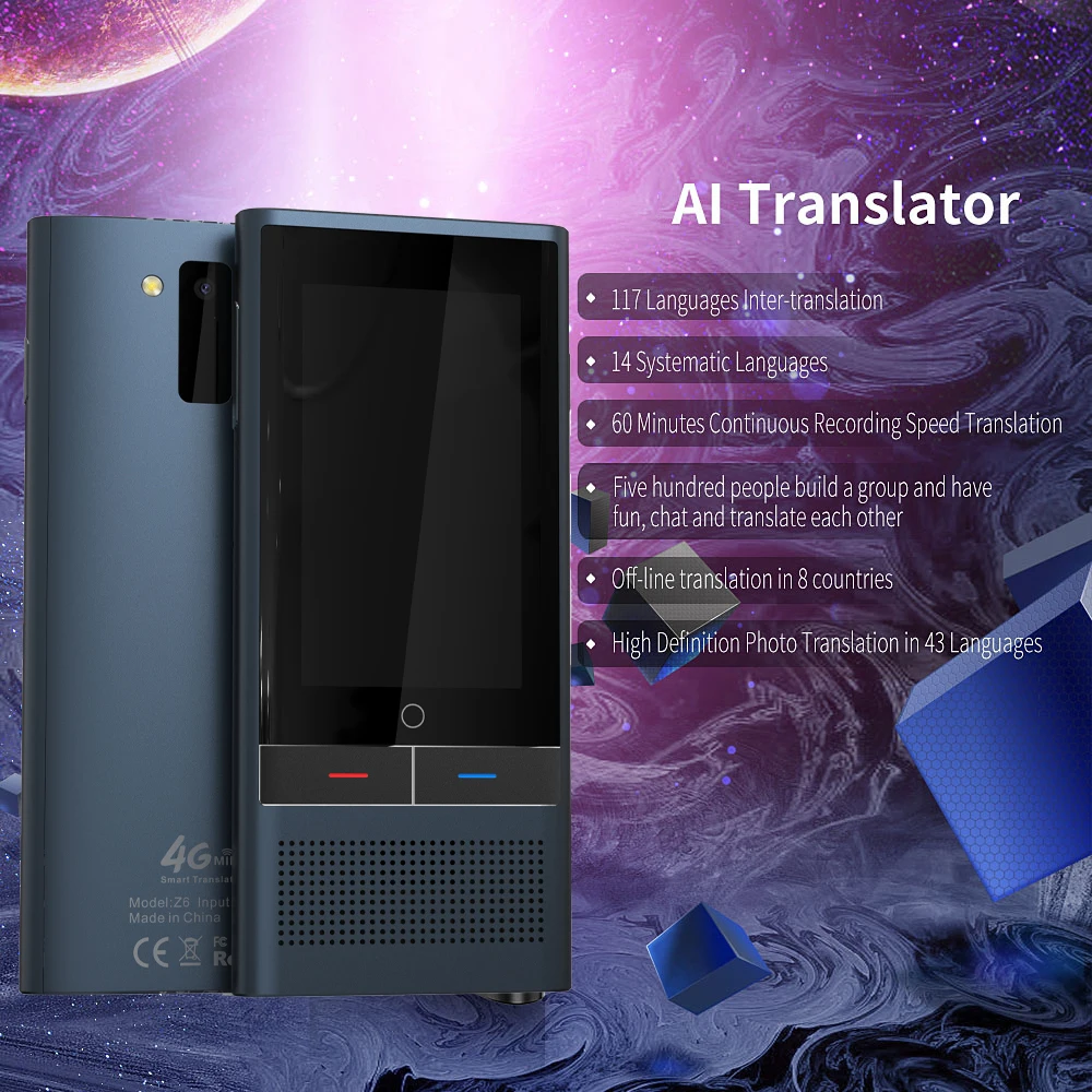 Z6 AI Voice Photo Translator 2.8" Touch Screen 4G WIFI 8GB Memory 2080mAh 77 Languages Travel Business OTG Translation