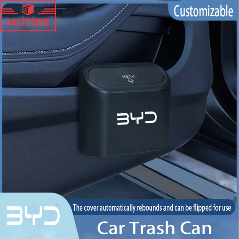 Car Portable Mini Trash Can Hanging Flip Lid Dustbin For BYD Atto 3 Yuan plus Seal Han EV Dolphin Accessories