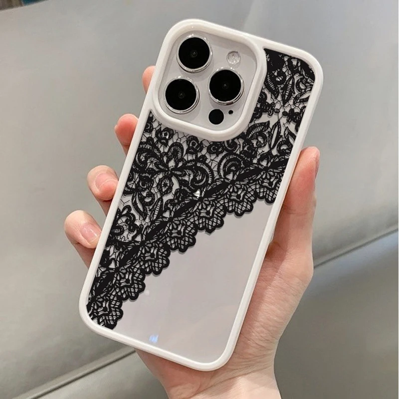 Trendy Lace Polka Dot Shockproof Phone Case – Transparent TPU Protective Back Cover