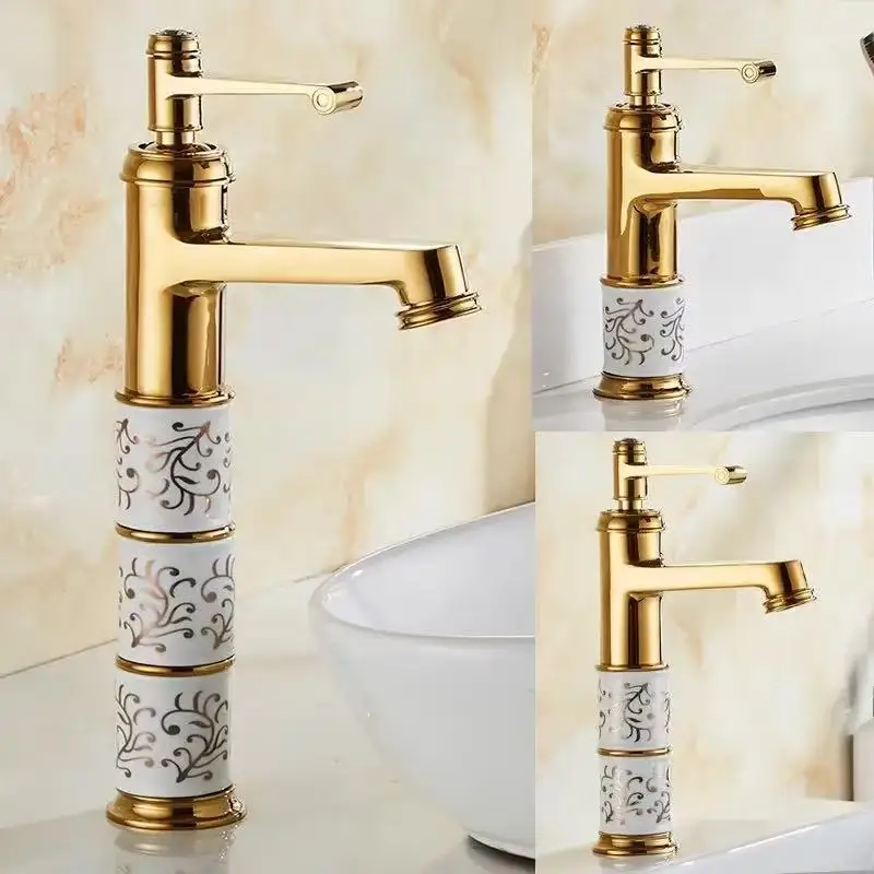 ก๊อกน้ําทองเหลืองและเซรามิกติดดาดฟ้าทอง ก๊อกน้ําอ่างล้างหน้าในห้องน้ํา ก๊อกน้ําอ่างล้างจาน Rose Gold ก๊อกน้ําอ่างล้างหน้าอาบน้ํา เพชร 1