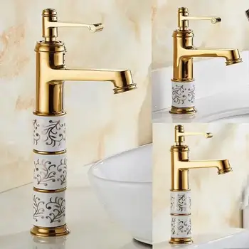 ก๊อกน้ําทองเหลืองและเซรามิกติดดาดฟ้าทอง ก๊อกน้ําอ่างล้างหน้าในห้องน้ํา ก๊อกน้ําอ่างล้างจาน Rose Gold ก๊อกน้ําอ่างล้างหน้าอาบน้ํา เพชร 1