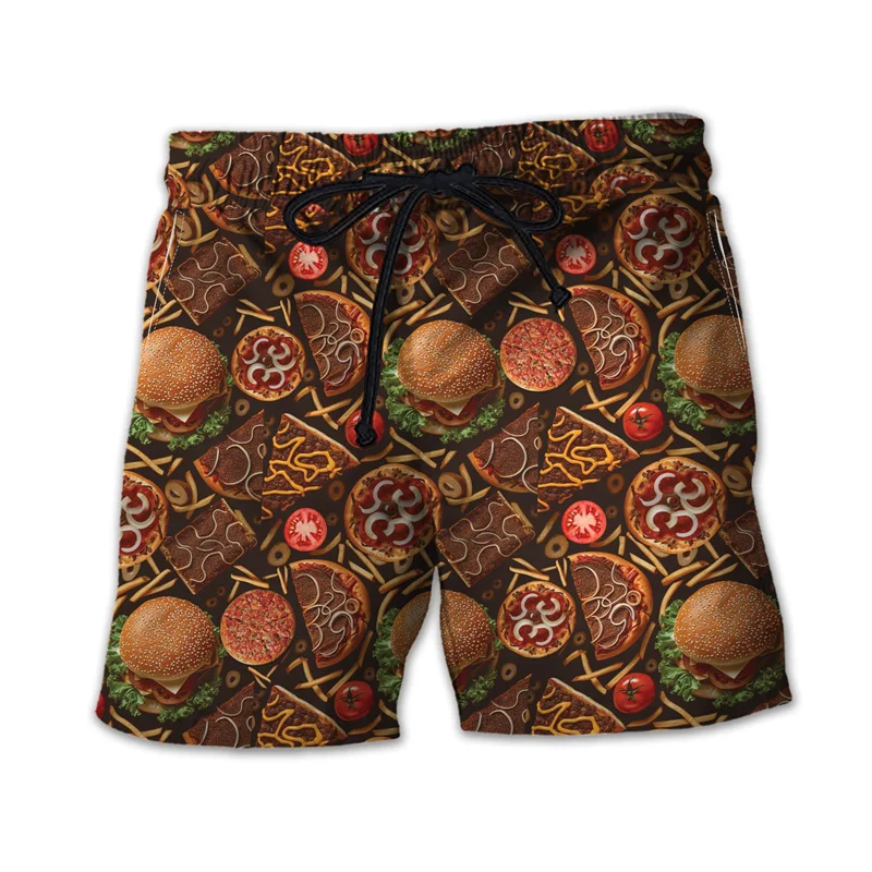 Funny Fast Food Pattern Beach Shorts Men 3d Printed Hamburger Quick Dry Surfing Running Shorts Street Sports Swimming Shorts 2