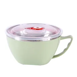 Stainless Steel Anti-Scalding Noodle and Mixing Bowl with Handle (Green)