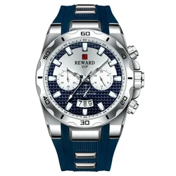 Luxury Men's Chronograph Quartz Watch - Big Dial Military Sport Design, Waterproof with Silicone Strap (Blue)