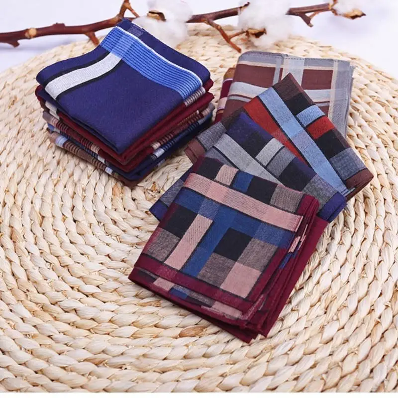 2 pcs Multicolor Stripe Set Square,Cotton Handkerchief 38 * 38 Cm Men Classic Plaid Pattern Pocket