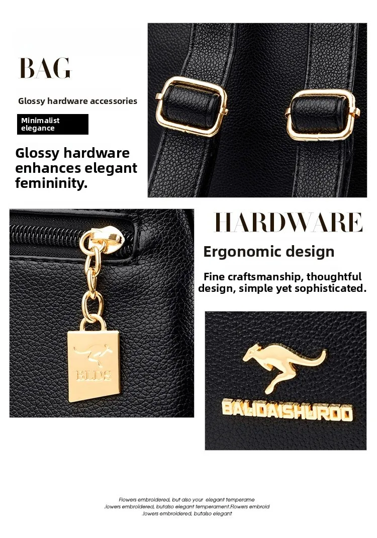 حقيبة ظهر نسائية من الجلد الناعم ذات سعة كبيرة، حقيبة أمي عصرية على طراز الشارع، حقيبة كتف مزدوجة، كاجوال للسفر مقاومة للماء