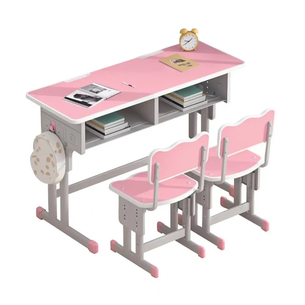 Children Double Seat Study Table Height Adjustment, 150lbs Load Capacity Chair And Desk Set with Anti-slip Rubber Leg Cover 4