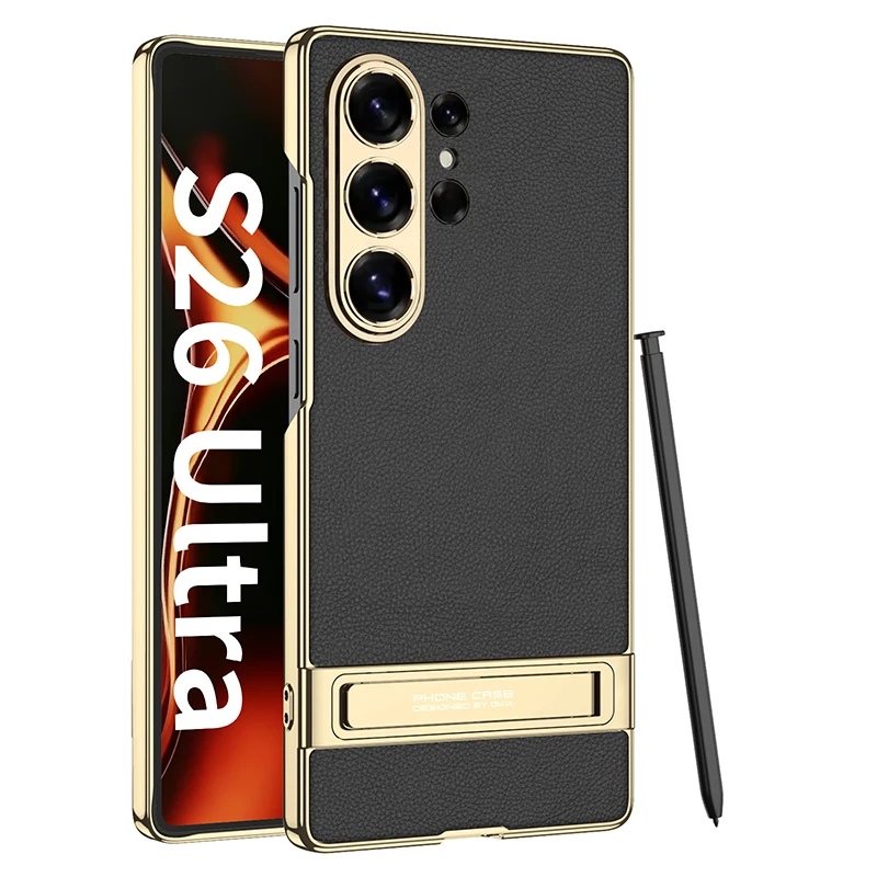 Luxury Electroplated Leather Ultra-Thin Phone Case with Stand and Pen Holder