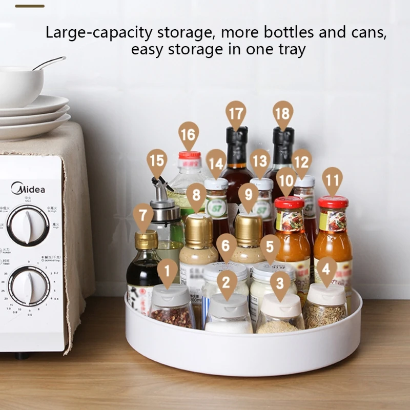 Description Picture 5 of itemStorage 360 Degree Rotating Cabinet Organizer Kitchen Bathroom Cosmetic Turntable Storage Tray Non-Slip Spice Round Rack Plate