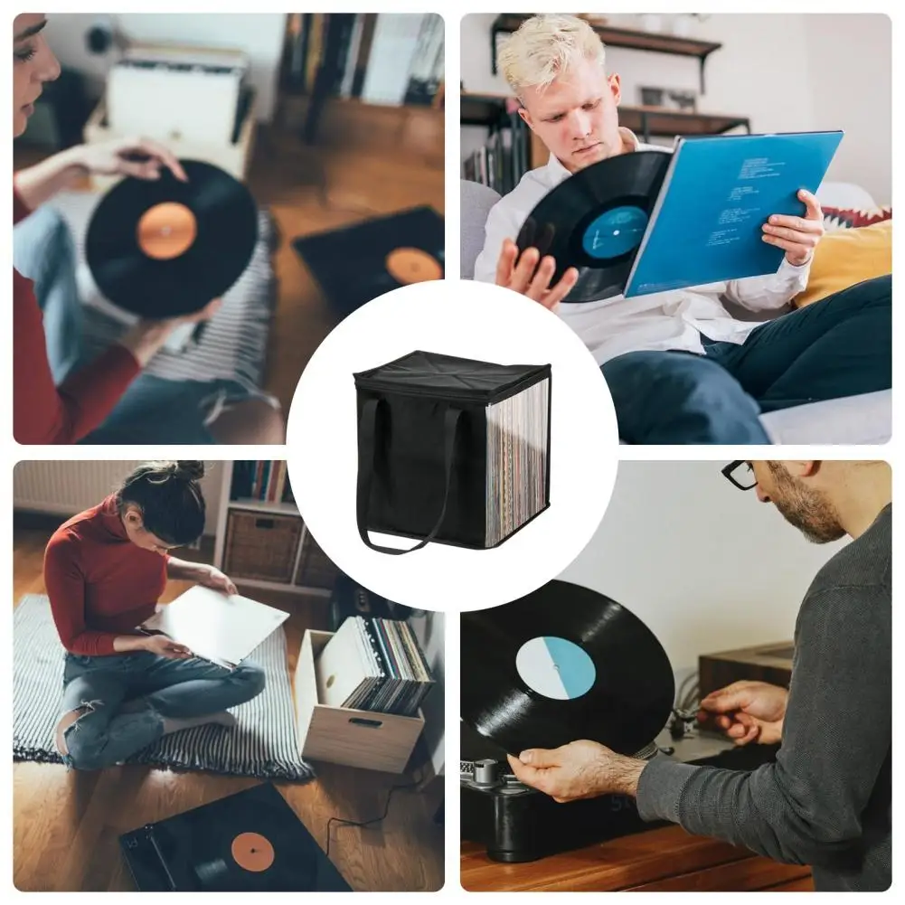 Vinyl Record Storage Case Portable carrying case shockproof dustproof safe storage bag with lid handles for 12 inch vinyl albums