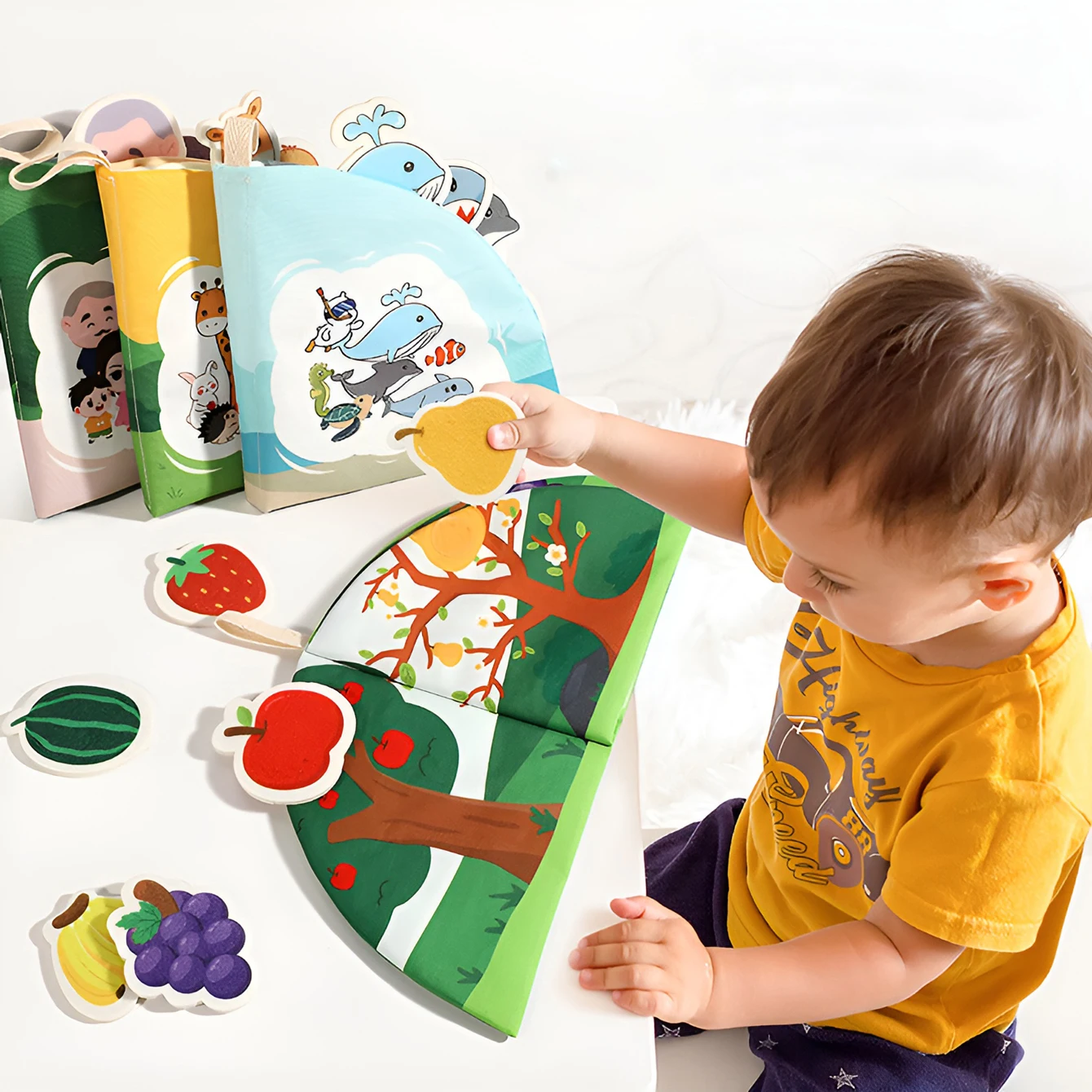 Children Tear Cloth Book Toys Matching Picture Can Repeatedly Tear paste Puzzle Early Education Cognition Cloth Art 4
