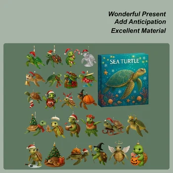 Christmas Sea Turtle Advent Countdown 24 Days 2D Acrylic Decor Sea Turtle Ornament 2025 Countdown Calendar for Holiday Home Car