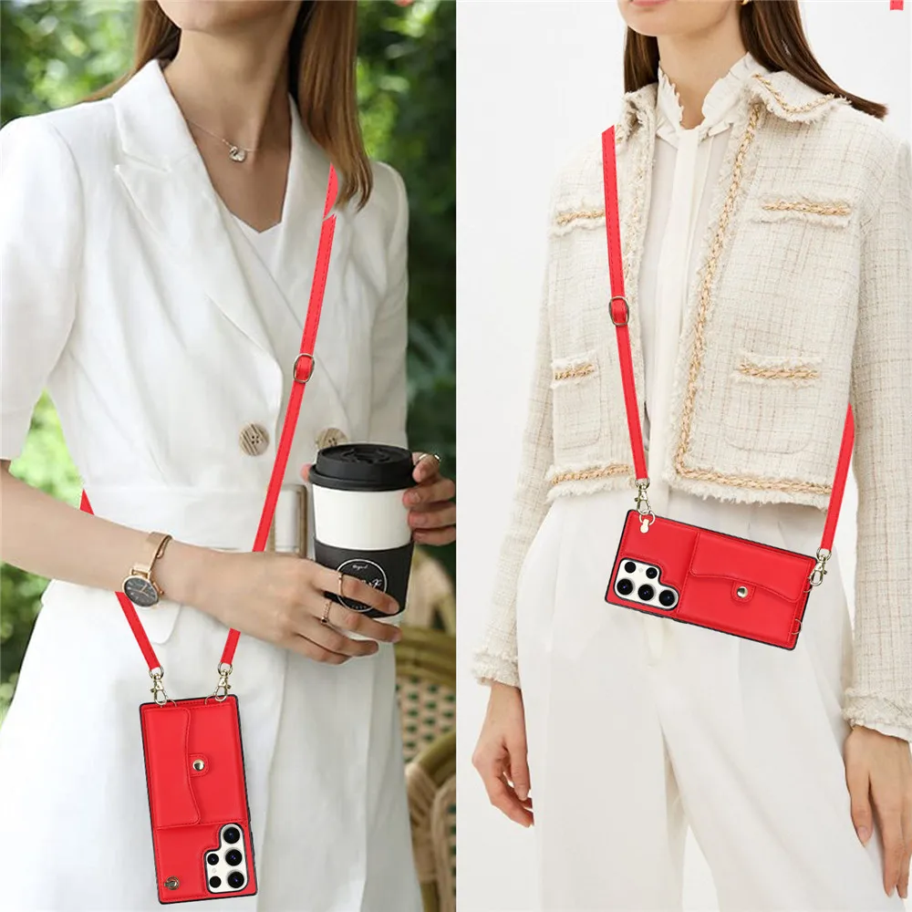 Luxury Crossbody Leather Wallet Case with Strap