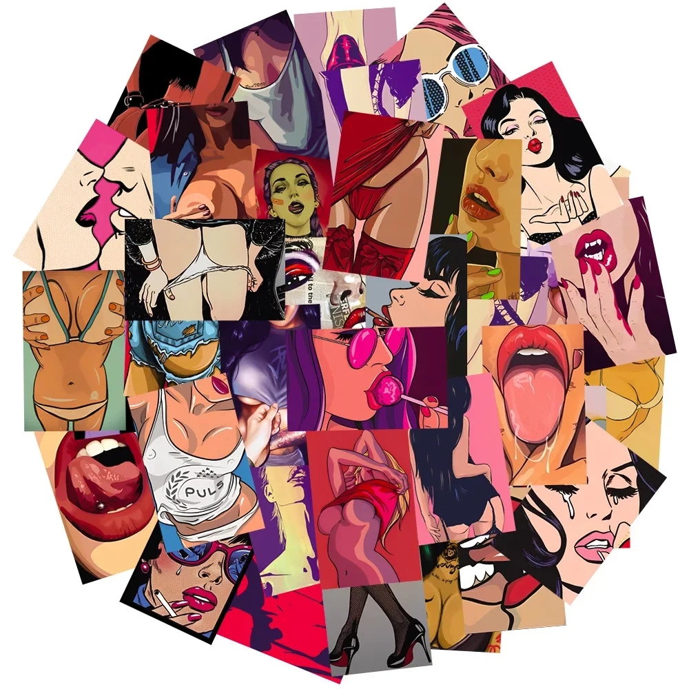 유럽 및 미국 스타일 섹시 유혹 스티커 50개, 여행가방, 벽, 휴대폰, 뷰티 그래피티, 예쁜 소녀 믹스 스타일 스티커