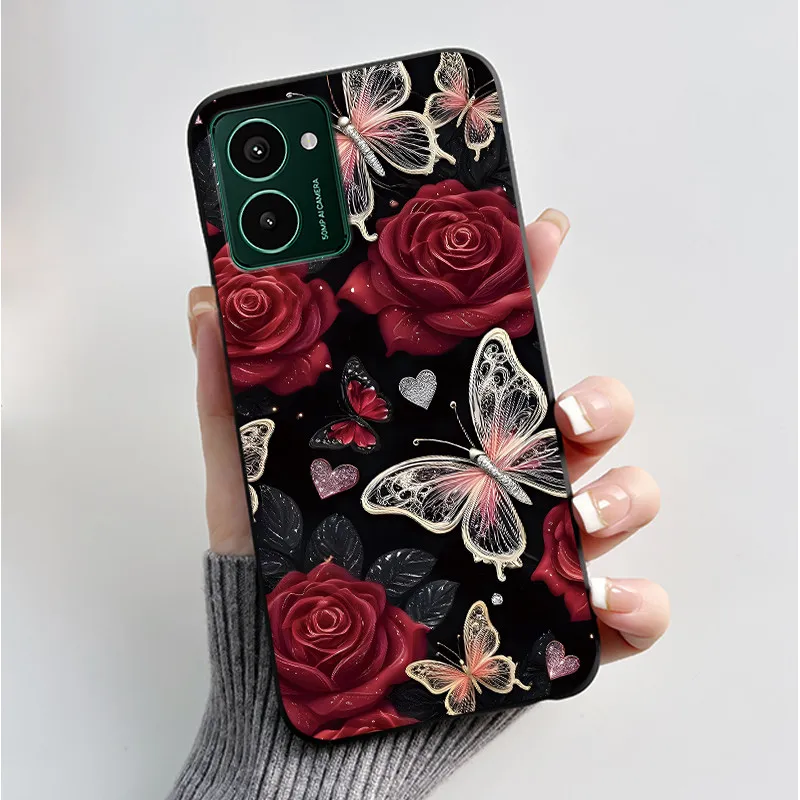 Luxury Fashion Butterfly Flower Painted Black Soft TPU Silicone Phone Case