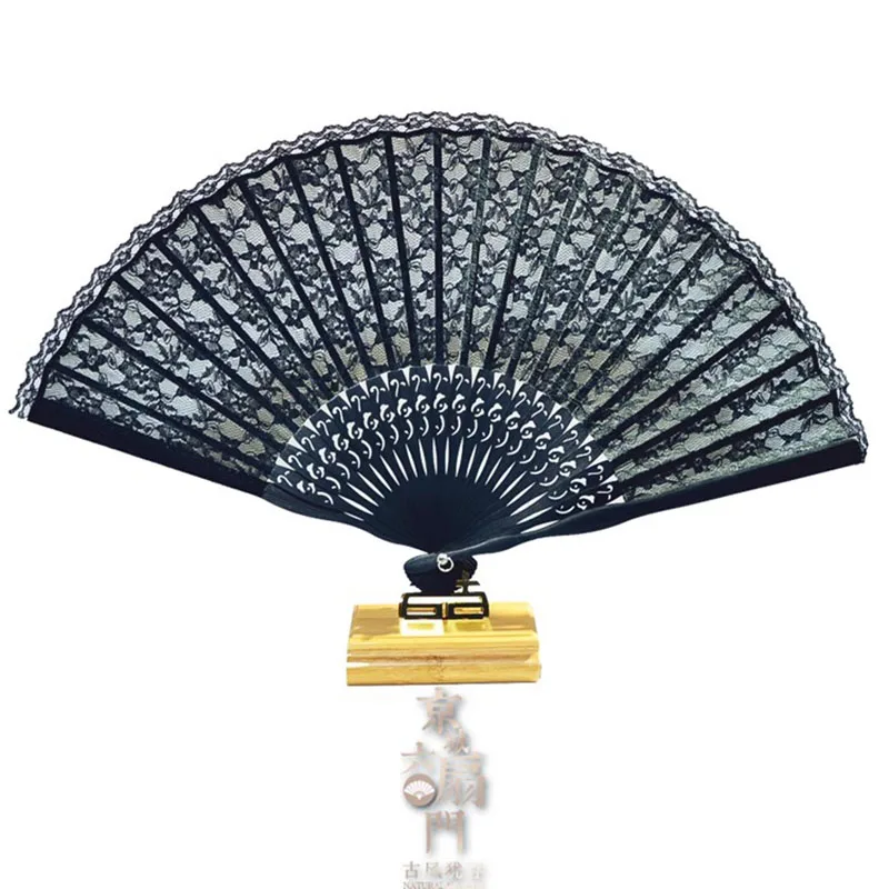 Chinese Style Black Lace Folding Fan Qipao Dance Fan Summer Cooling Performance Classical Chinese Fan
