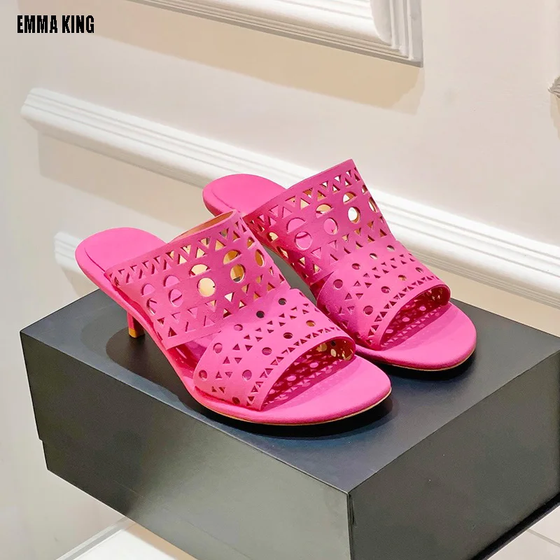 

Женские модные шлепанцы, женские новые высококачественные кожаные шлепанцы на тонком каблуке, современные шлепанцы