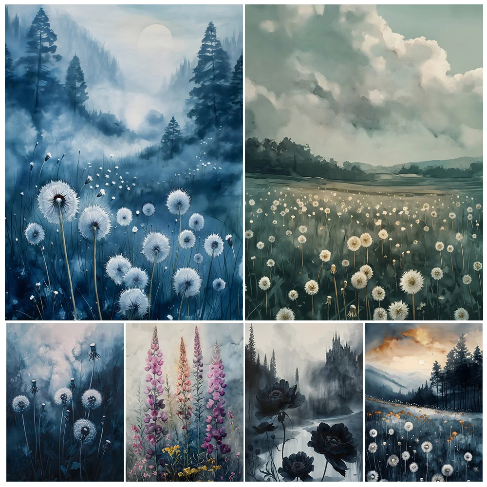 Muted Wildflower Wall Art: Moody Floral Canvas Painting